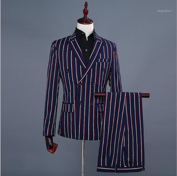 

2020 new double breasted stripe suit mens wedding suits british fashion 2 pcs sets men costume homme mariage slim jackets1, White;black