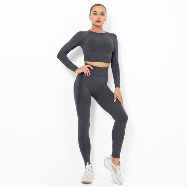 

yoga outfits women seamless set fitness workout sportswear sports suits long sleeve shirts + high waist running leggings pants, White;red