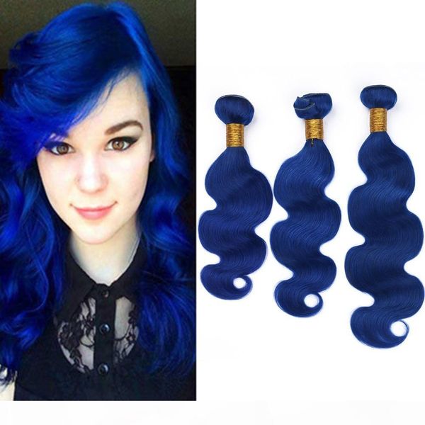 

colored blue body wave peruvian virgin hair 3 bundles 300gram body wavy dark blue human hair weave extensions double wefts 10-30, Black
