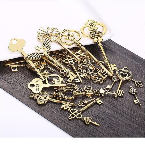 

vintage gold silver mixed 10/20pcs heartshape key lock metal charms pendants diy handmade neacklace jewelry making acc sqceee