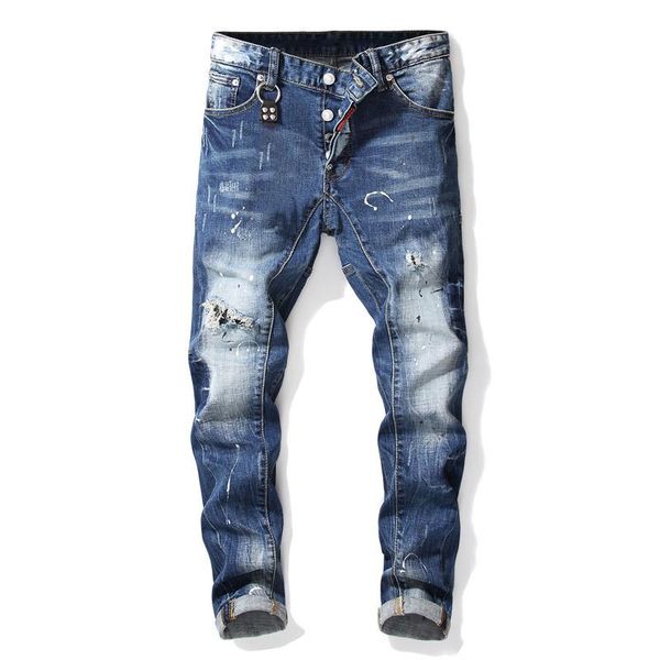 

men's jeans european american style italy brand slim pants mens pencil straight blue hole for men