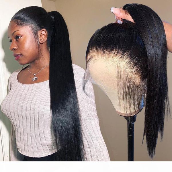 

360 lace frontal human hair wigs pre plucked for black women straight short brazilian front hd long remy wig full lace ponytail, Black;brown