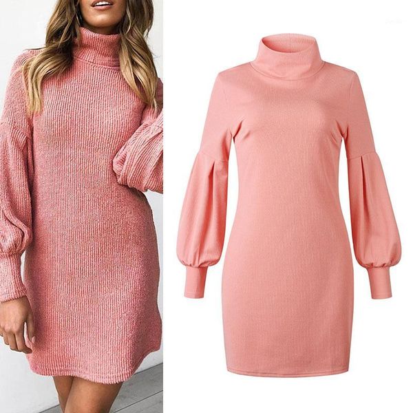 

fashion turtleneck sweaters for women knitted long sweater female puff sleeve pullovers autumn pink streetwear yellow suit1, White;black