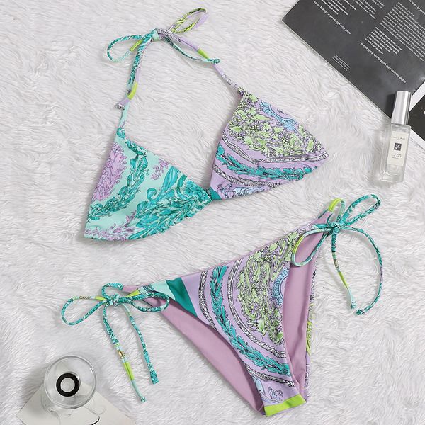 

new fashion vsc bikini women's court print bandage split holiday swimsuit