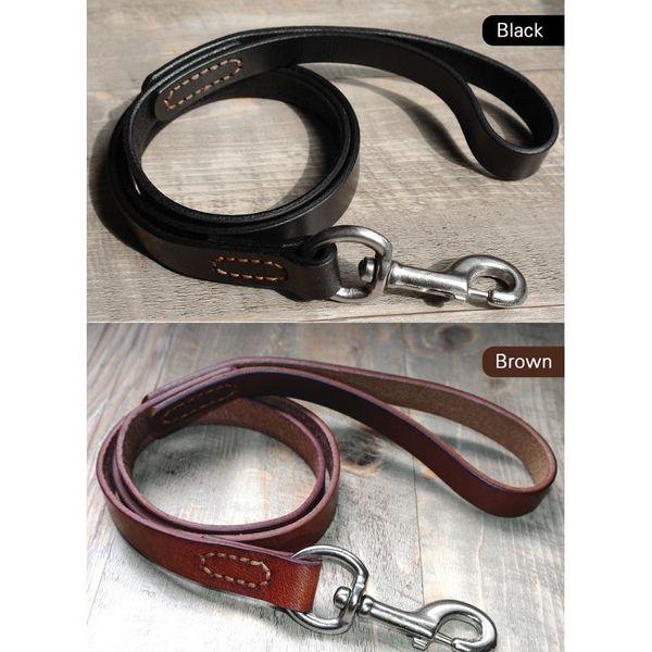 

4ft genuine leather dog walking training leash heavy duty water resistant full grain leather lead brown for medium l sqcbdy