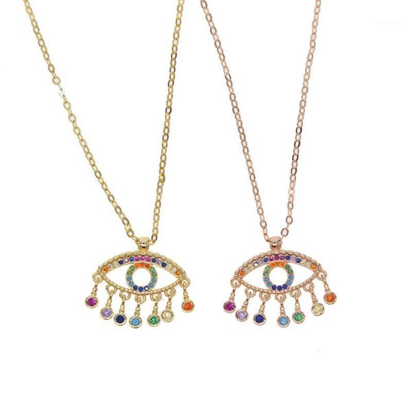 

drop shipping colorful cz drop charm Gold filled turkish evil eye lucky necklace rainbow cz stone delicate sparking jewelry1, Silver