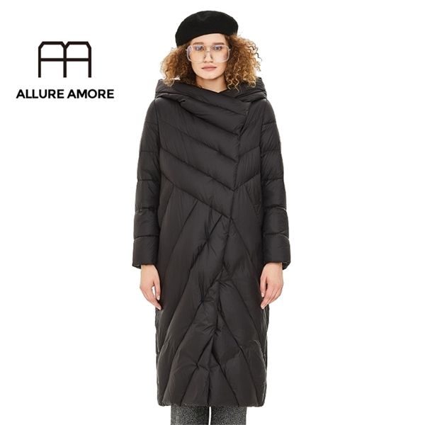 

winter women's jacket quilted cotton coat white duck down hood warm female coats ultra lightweight long parka outwear brand 200923, Black