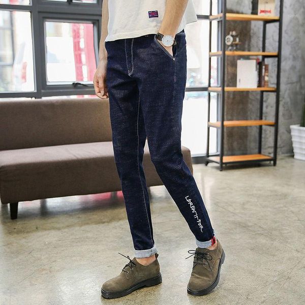 

slim fit distressed mens designer jeans pants destroyed slim denim pants leter lightweight mens clothing plus size1, Blue