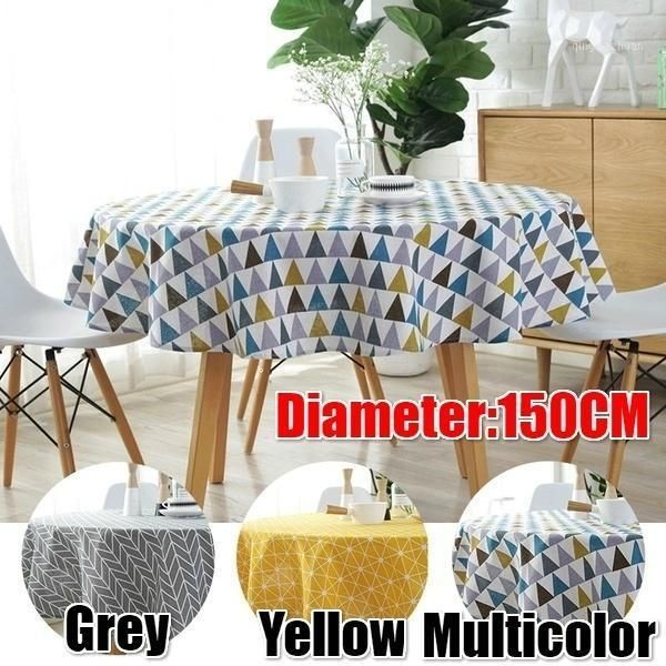 

nordic polyester cotton round table cloth color yellow gray cotton and linen printing tablecloth1