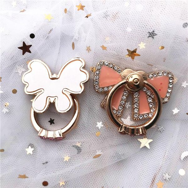 

diamond pink bow butterfly metal finger ring smartphone stand holder cell phone ring car mount bracket tablet universal support h wmtrnz