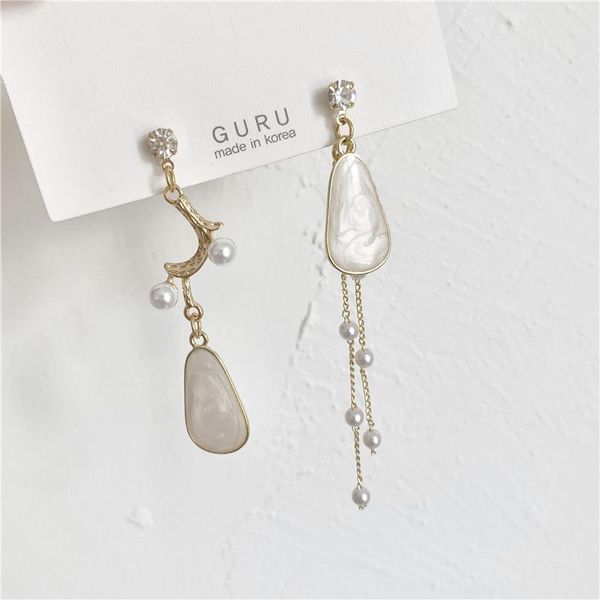 

the new 2021 temperament aristocratic wind pearl chain tassel pendant earrings female personality sweet earrings 904, Golden;silver
