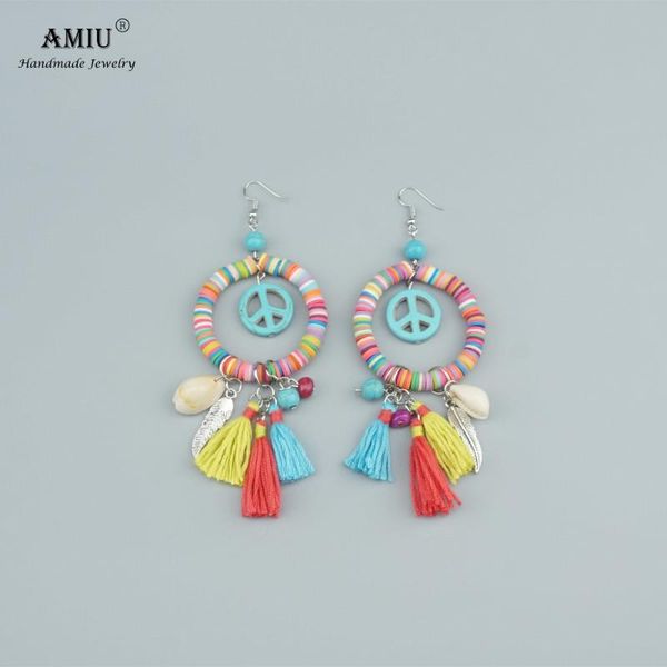 

dangle & chandelier amiu 2021 peace sign earring pendants bohemian style women fashion charm colorful jewelry design tassel polymer clay, Silver
