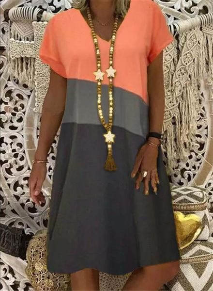 

large size dress for women summer 2021 loose striped printed dresses ladies leisure v neck party dress vestidos plus size, Black;gray