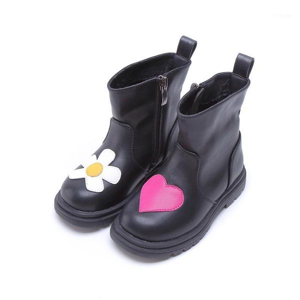 

boots cozulma kids girls 2021 autumn classic side zip ankle leather high shoes chilldren fashion flowers size 21-301, Black;grey