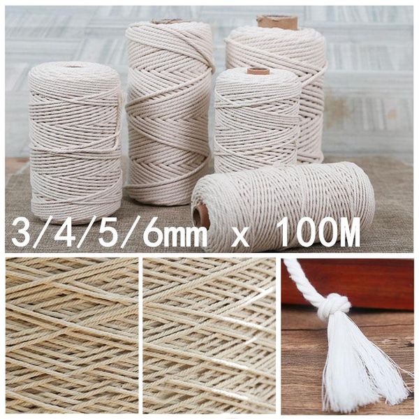 

yarn 1pc natural 100% cotton twisted string cord 3/4/5/6mm 100m macrame artisan rope for diy tapestries knitting home decor, Black;white