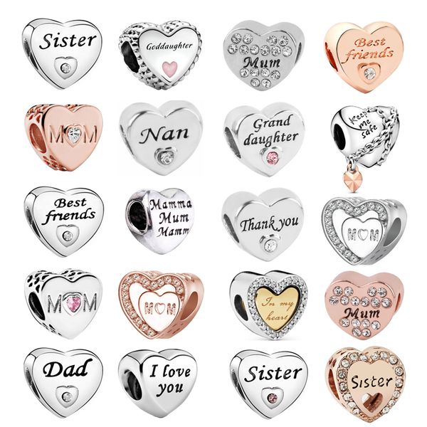 

925 sterling silver beads for women diy fit pandora bracelet heart lady gift with box loose charms luxury jewelry, Black