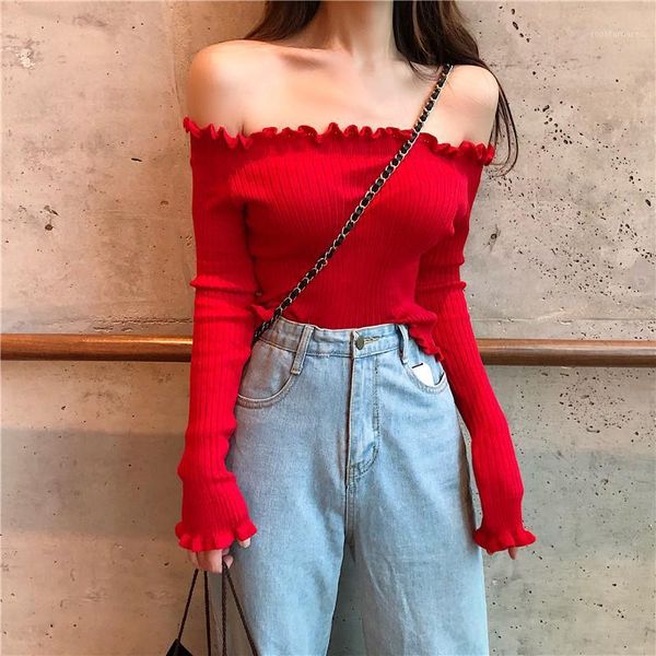 

blusas mujer de moda 2018 fashion brand off shoulder korean sweater women sweaters and pullovers slash neck winter clothes1, White;black