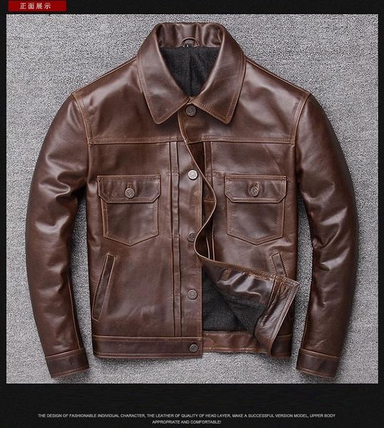 

classic casual brown plus size cowhide jacket,men genuine leather coat.short vintage style leather outwear, Black