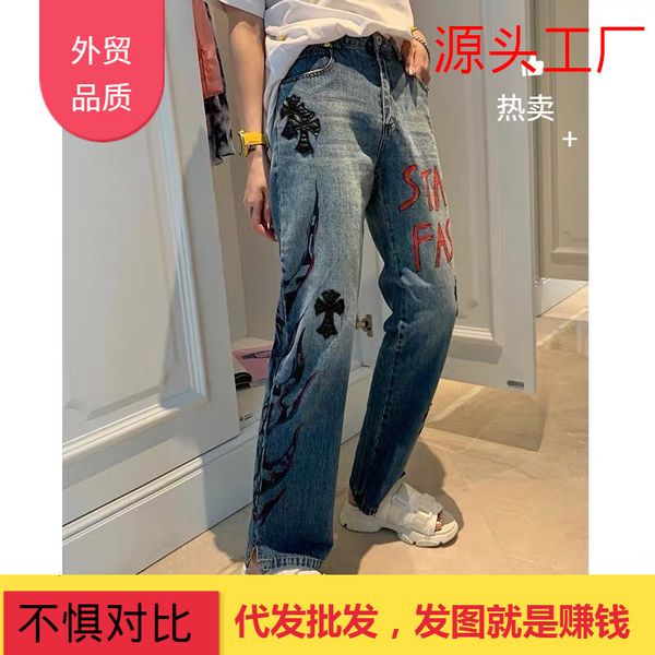 

2020 1:1 autumn winter new crochin cross jeans pants with sharp mouth and red mesh, Black