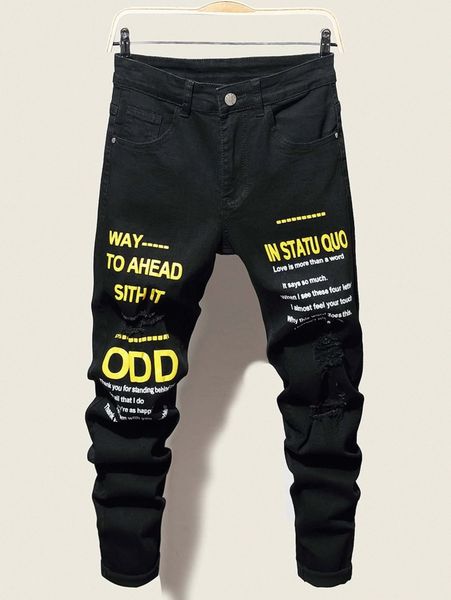 

men slogan graphic ripped jeans j8w8#, Blue
