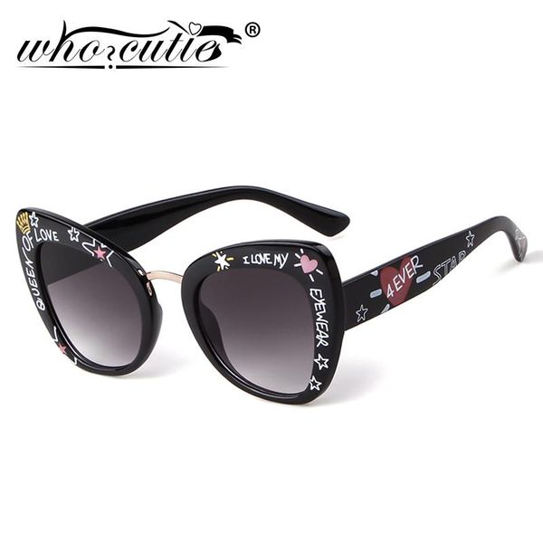 

sunglasses who cutie 2021 i love my oversize cat eye women brand designer print letter frame sun glasses gradient shades om867, White;black
