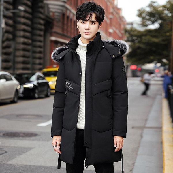 

korean version of casual warm and thickened big hairy collar coat new cotton padded jacket for young men in winter 20201, Black