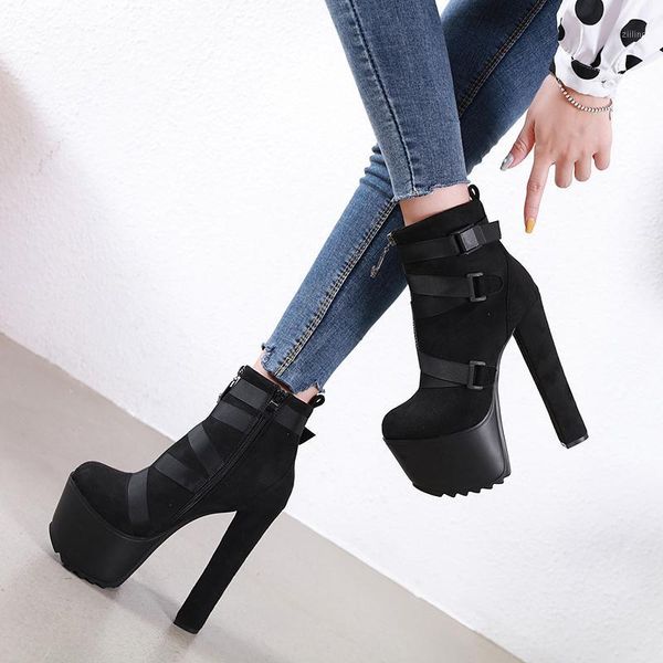 

boots 2021 platform 7cm women lace booties cowgirls 16cm high heels fetish prom shoes fall black party shoes1