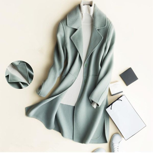 

100% 2021 korean wool coat female spring autumn long double-sided cashmere jacket women outerwear winter new coats women abrigos, Black