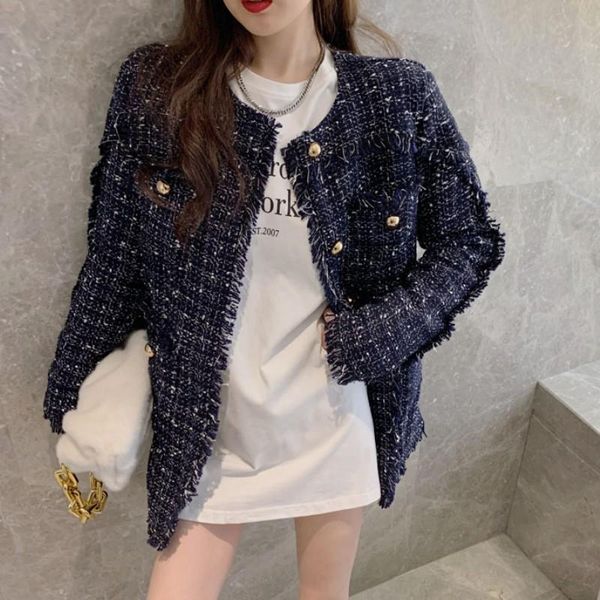 

women 2020 new fashion office single-breasted tassel tweed casual coat vintage long sleeve female outerwear, Black;brown