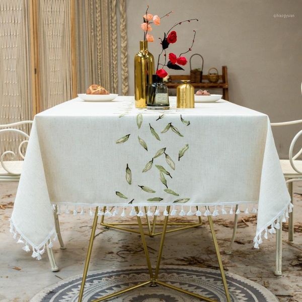 

cotton and linen art tablecloth water and oil proof tassel lace tablecloth, suitable for desk table decoration1