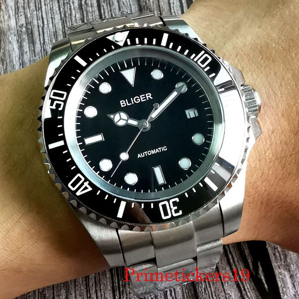 

mechanical automatic mens watches nh35a miyota 8215 movement date indicator screw crown stainless steel bracelet b1205, Slivery;brown