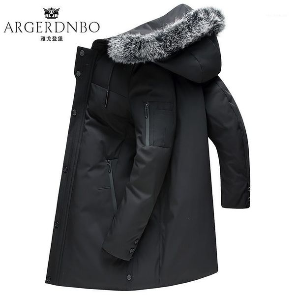 

down jacket male middle-aged 2020 new winter business leisure medium length thickened hooded shop agent1, Black