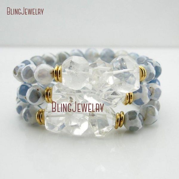 

charm bracelets healing clear crystal quartz nuggets blue giraffe agates beads layering bm27869, Golden;silver