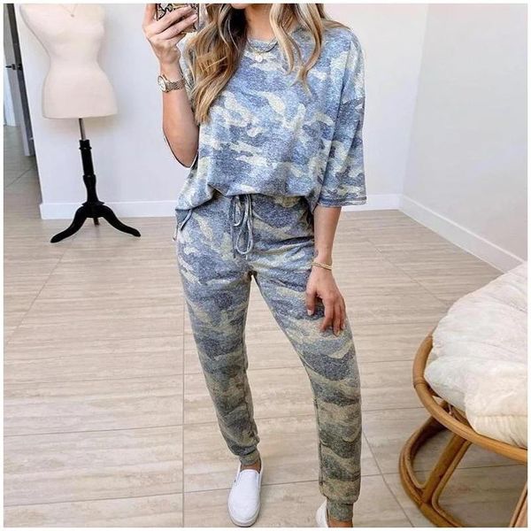 

women soft crew neck long sleeve blouse trousers loungewear wnter warm leisure loose two-piece tracksuit, Gray
