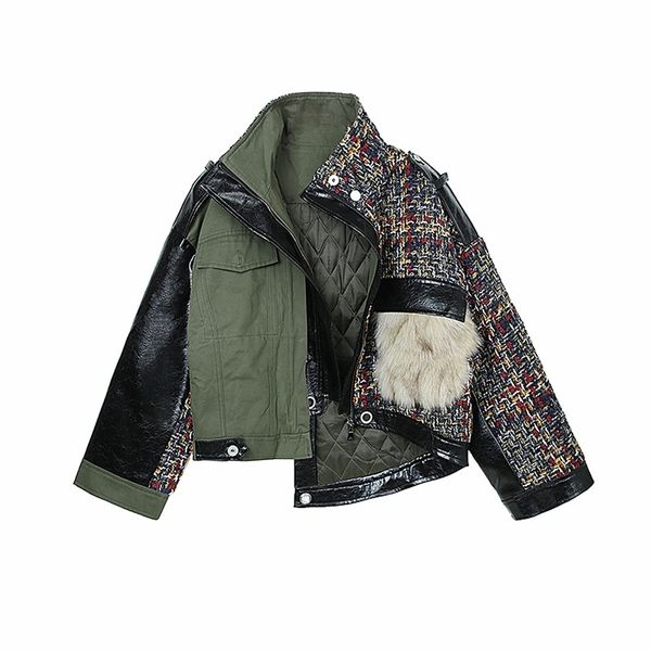 

[ewq] patchwork fur jacket women turtleneck large size asymmetrical thick coats female casual fashion clothes tide 3ak048 201112, Black;brown