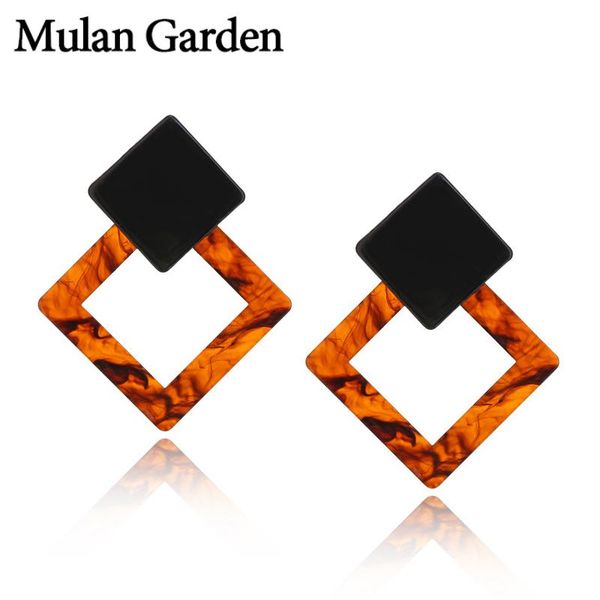 

dangle & chandelier m&g trendy square leopard acrylic earrings for women moon orange round acetate resin fashion stainless steel jewelry, Silver
