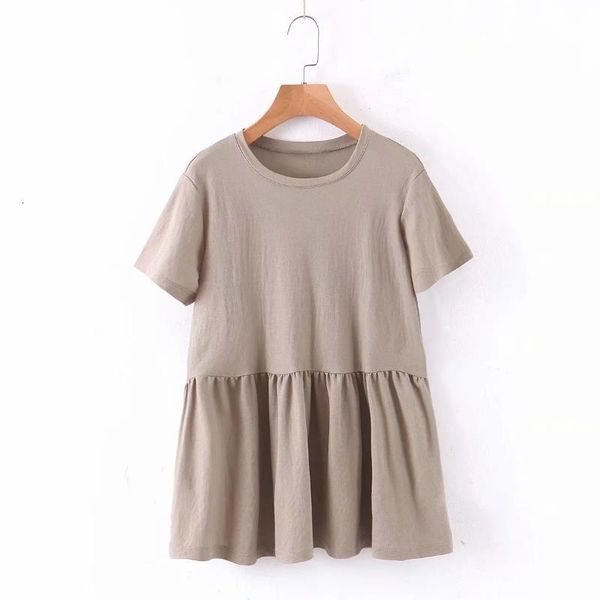 

o neck short sleeve solid woman knitting t shirt 2020 new fashion casual lady ruffled hem loose t1297, White