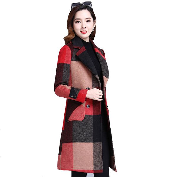

2021 new classic plaid trench coat autumn winter new fashion ladies elegant woolen single-breasted popular jacket trend sn8f, Black