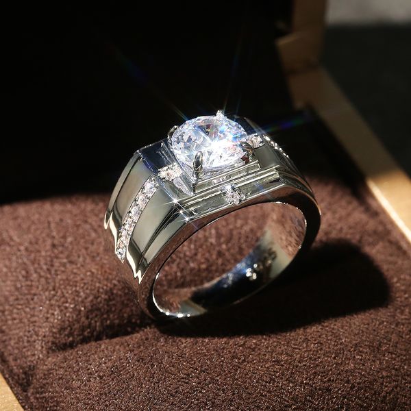 

men rings for wedding engagement shiny cubic zirconia simple elegant design male marriage rings classic jewelry, Silver