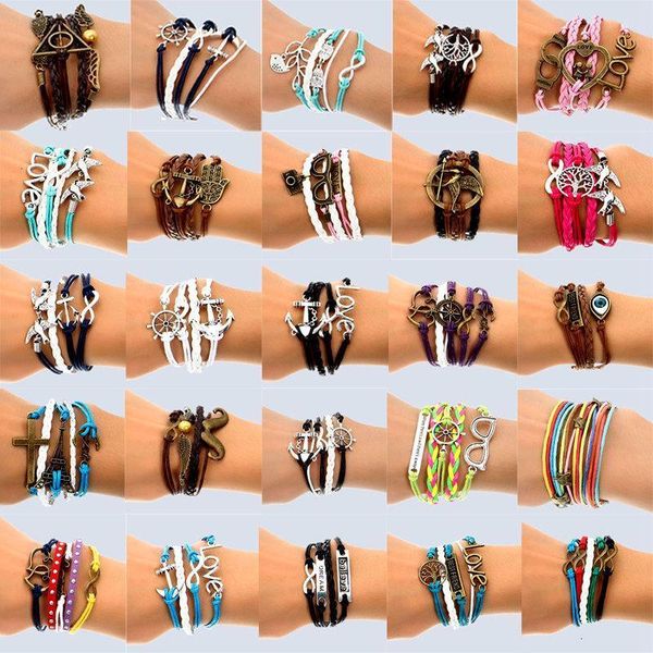 

made 30 mix style infinity leather alloy hand fashion cuff charm bracelet vintage accessories lover giftsj5hx