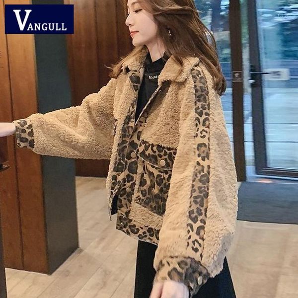 

vangull winter faux fur jacket fashion leopard spliced women fur coat 2019 new long sleeve single breasted loose warm outerwear1, Black
