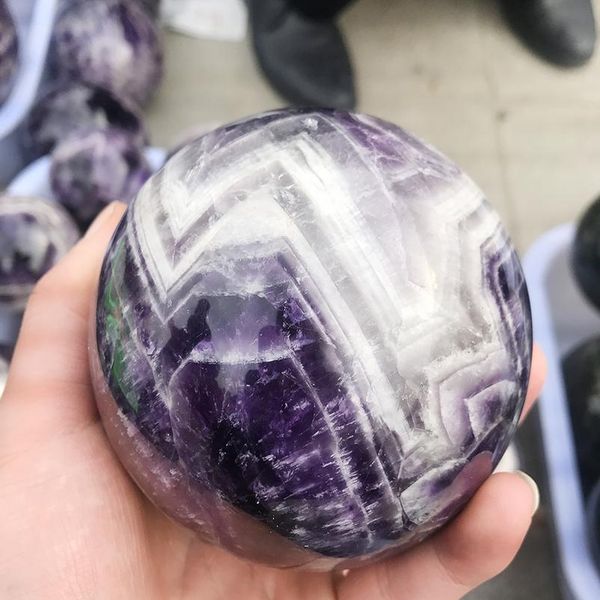

large size high polished dogtooth amethyst chevron-amethyst banded dream amethyst sphere ball healing 7 jllfcz, Black