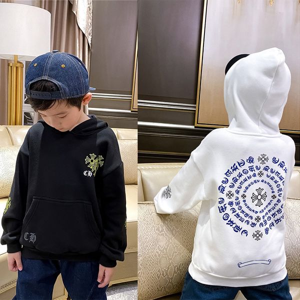 

yy9803-2020 winter new sanskrit printed hooded plush children's two color long sleeve sweater, Black;white