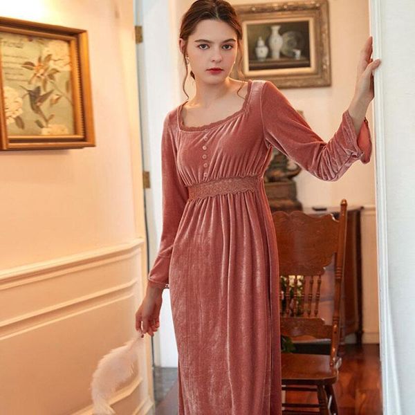 

phoentin vintage velvet nightdress women's autumn nightgown long-sleeve dress elegant sleepwear princess home wear fg2111, Black;red