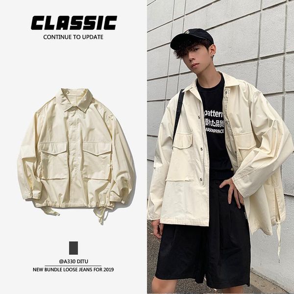 

2019 uyukfall 's new men's jacket in style pocket drawstring hip hop loose solid color casual hombre streetwear1, Black;brown