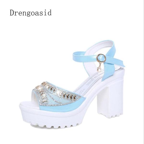 

2021 summer new 6-8cm shoes pumps fish mouth shoes super high heel thick with waterproof platform rhinestone sandals, Black
