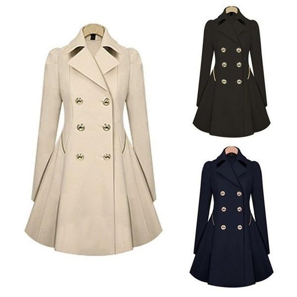 

women new trench coat autumn double breasted warm windbreaker causal long female trench coat female plus size, Tan;black