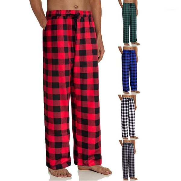 

men plaid sleep pants male pajamas pants bottoms home sleepwear for elastic waist pijama nightwear1, Black