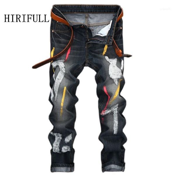 

2018 men jeans design fashion biker runway hiphop slim jeans hole offset printing distressed men ripped 28-42 size11, Blue