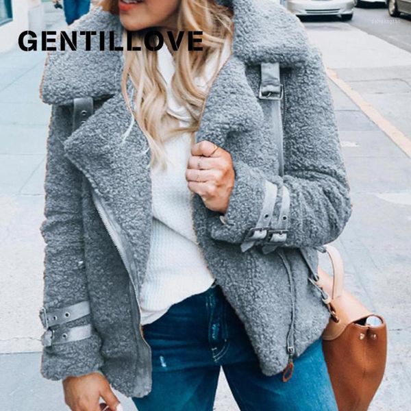 

women winter causal solid long sleeve faux fur jackets turn-down collar plush overcoat female teddy coats zipper belt outwear1, Black